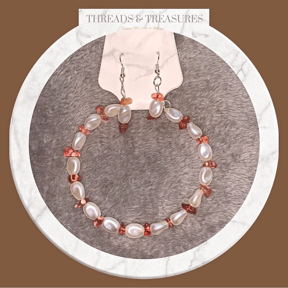 Rose And Pearl Bracelet And Earring Set